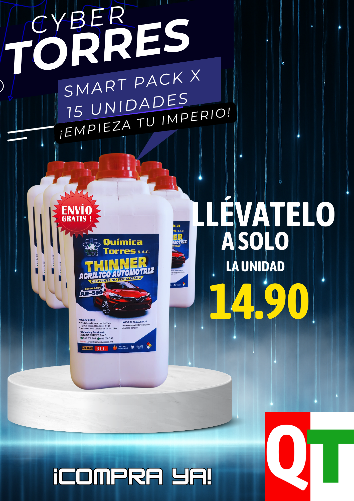 Thinner Acrilico AR550 🧠 Smart Pack x (15 und. de 3L)– ¡Empieza tu imperio!